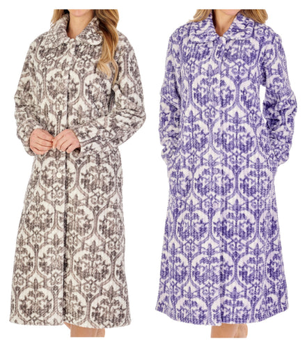 Slenderella Ladies Damask Waffle Fleece Button Dressing Gown (2 Colours)