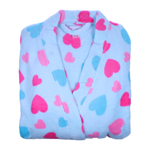 Slenderella Ladies Heart Pattern Soft Fleece Wrap Dressing Gown (Aqua or White)