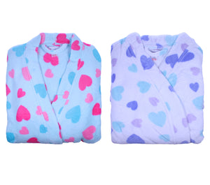 Slenderella Ladies Heart Pattern Soft Fleece Wrap Dressing Gown (Aqua or White)