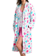Load image into Gallery viewer, Slenderella Ladies Heart Pattern Soft Fleece Wrap Dressing Gown (Aqua or White)