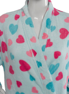 Slenderella Ladies Heart Pattern Soft Fleece Wrap Dressing Gown (Aqua or White)
