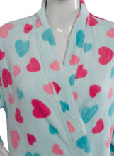 Load image into Gallery viewer, Slenderella Ladies Heart Pattern Soft Fleece Wrap Dressing Gown (Aqua or White)