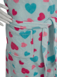 Slenderella Ladies Heart Pattern Soft Fleece Wrap Dressing Gown (Aqua or White)