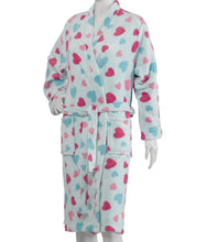 Load image into Gallery viewer, Slenderella Ladies Heart Pattern Soft Fleece Wrap Dressing Gown (Aqua or White)