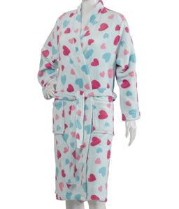 Slenderella Ladies Heart Pattern Soft Fleece Wrap Dressing Gown (Aqua or White)