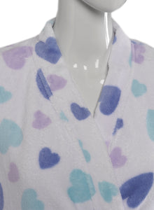 Slenderella Ladies Heart Pattern Soft Fleece Wrap Dressing Gown (Aqua or White)