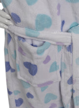 Load image into Gallery viewer, Slenderella Ladies Heart Pattern Soft Fleece Wrap Dressing Gown (Aqua or White)