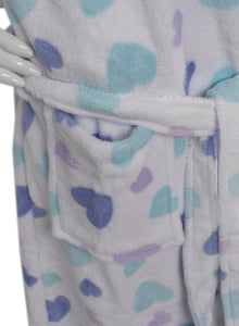 Slenderella Ladies Heart Pattern Soft Fleece Wrap Dressing Gown (Aqua or White)