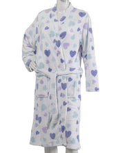 Load image into Gallery viewer, Slenderella Ladies Heart Pattern Soft Fleece Wrap Dressing Gown (Aqua or White)