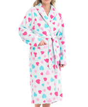 Load image into Gallery viewer, Slenderella Ladies Heart Pattern Soft Fleece Shawl Collar Dressing Gown (Aqua or White)