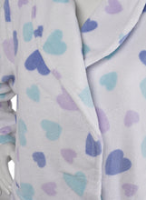 Load image into Gallery viewer, Slenderella Ladies Heart Pattern Soft Fleece Shawl Collar Dressing Gown (Aqua or White)