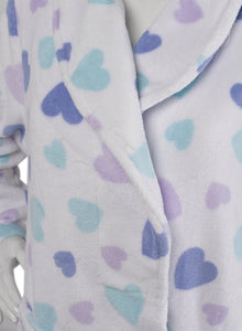 Slenderella Ladies Heart Pattern Soft Fleece Shawl Collar Dressing Gown (Aqua or White)