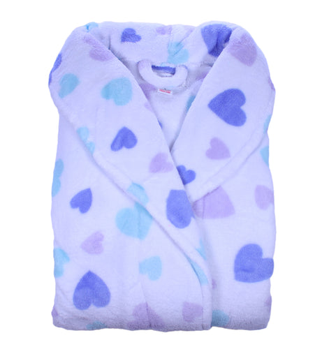 Slenderella Ladies Heart Pattern Soft Fleece Shawl Collar Dressing Gown (Aqua or White)