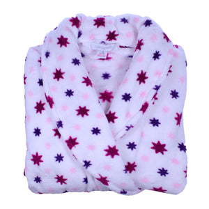 Slenderella Ladies Luxurious Star Print Soft Fleece Dressing Gown (Cream or Purple)