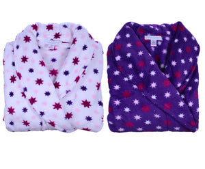 Slenderella Ladies Luxurious Star Print Soft Fleece Dressing Gown (Cream or Purple)