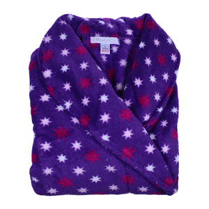 Slenderella Ladies Luxurious Star Print Soft Fleece Dressing Gown (Cream or Purple)