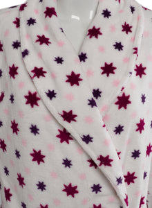 Slenderella Ladies Luxurious Star Print Soft Fleece Dressing Gown (Cream or Purple)
