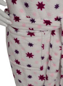 Slenderella Ladies Luxurious Star Print Soft Fleece Dressing Gown (Cream or Purple)