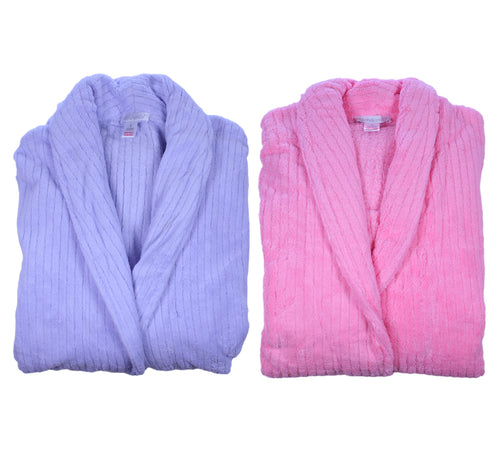 Slenderella Ladies Luxury Ribbed Fleece Dressing Gown (2 Colours)