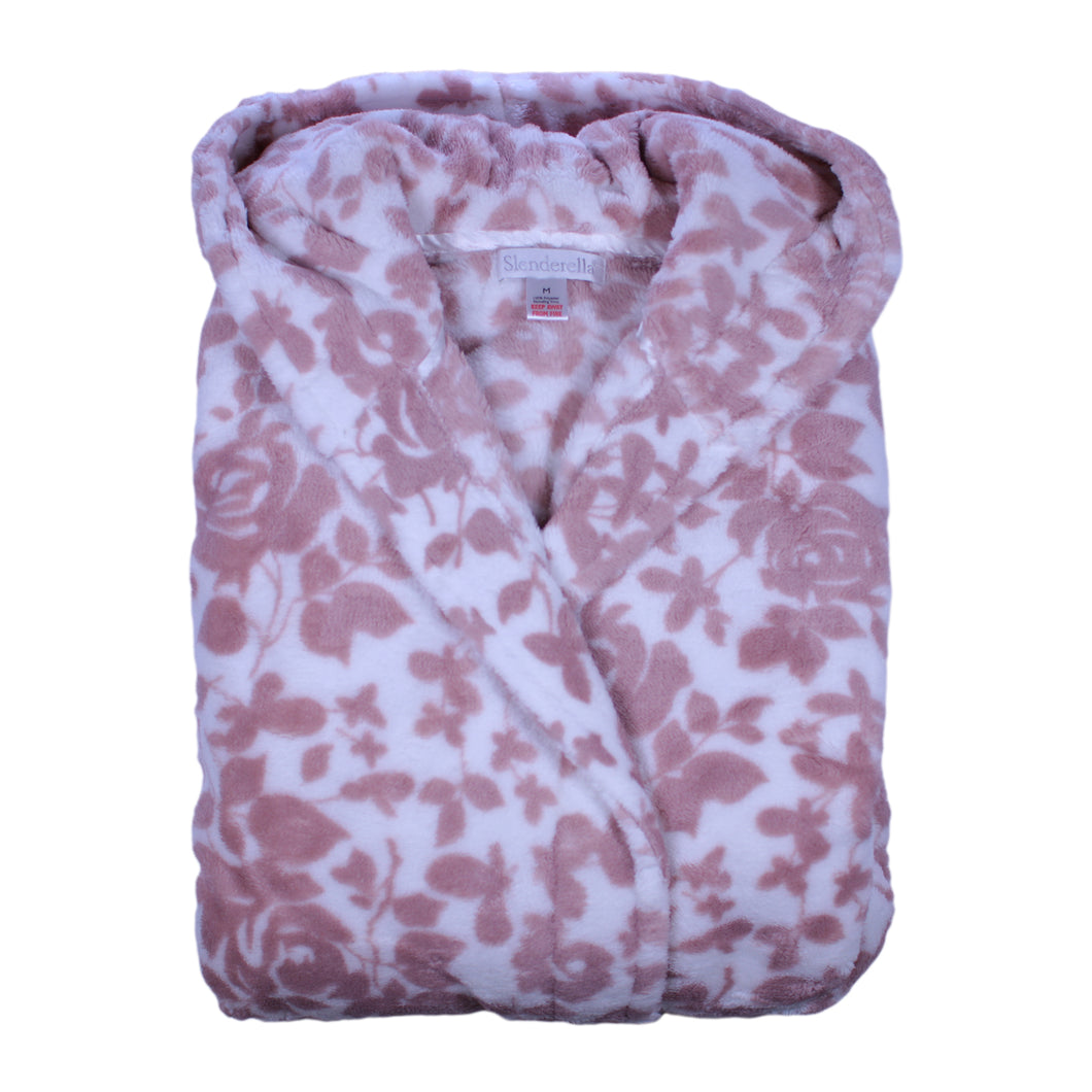 Slenderella Ladies Super Soft Floral Fleece Bath Robe (Blush)