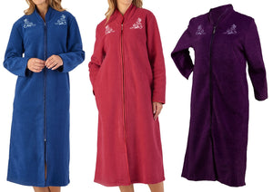 Slenderella Ladies Zip Up Boucle Fleece Dressing Gown (3 Colours)