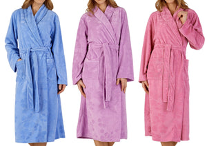 Slenderella Floral Embossed Shawl Collar Dressing Gown (5 Colours)