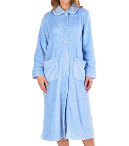Slenderella Ladies Button Up Fleece Dressing Gown with Waffle Detail (Small - XXXL)