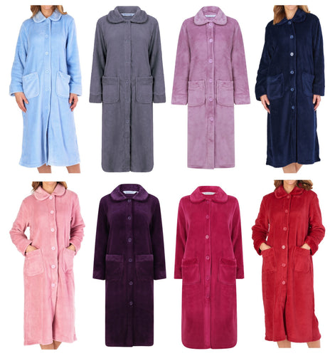 Slenderella Ladies Button Up Fleece Dressing Gown with Waffle Detail (Small - XXXL)