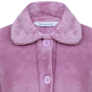 Slenderella Ladies Button Up Fleece Dressing Gown with Waffle Detail (Small - XXXL)