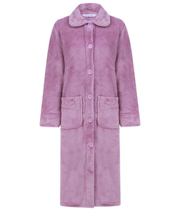 Slenderella Ladies Button Up Fleece Dressing Gown with Waffle Detail (Small - XXXL)