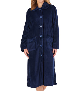 Slenderella Ladies Button Up Fleece Dressing Gown with Waffle Detail (Small - XXXL)