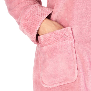Slenderella Ladies Button Up Fleece Dressing Gown with Waffle Detail (Small - XXXL)