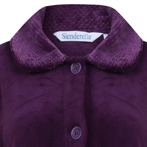 Slenderella Ladies Button Up Fleece Dressing Gown with Waffle Detail (Small - XXXL)