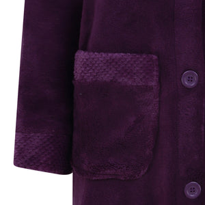 Slenderella Ladies Button Up Fleece Dressing Gown with Waffle Detail (Small - XXXL)