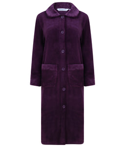 Slenderella Ladies Button Up Fleece Dressing Gown with Waffle Detail (Small - XXXL)