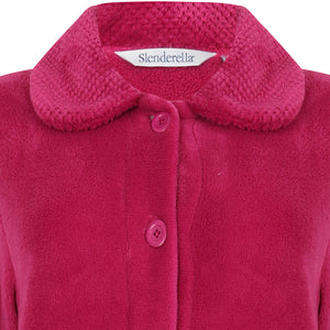 Slenderella Ladies Button Up Fleece Dressing Gown with Waffle Detail (Small - XXXL)