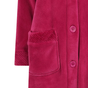 Slenderella Ladies Button Up Fleece Dressing Gown with Waffle Detail (Small - XXXL)