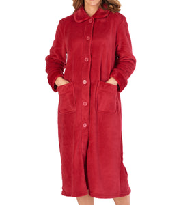 Slenderella Ladies Button Up Fleece Dressing Gown with Waffle Detail (Small - XXXL)