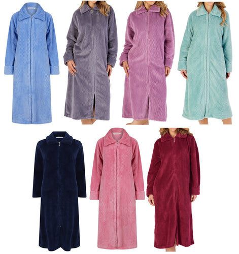 Slenderella Zip Up Waffle Fleece Dressing Gown (7 Colours)