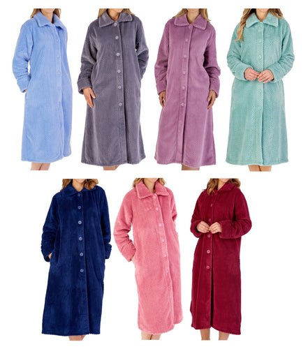 Slenderella Button Up Waffle Fleece Dressing Gown (7 Colours)