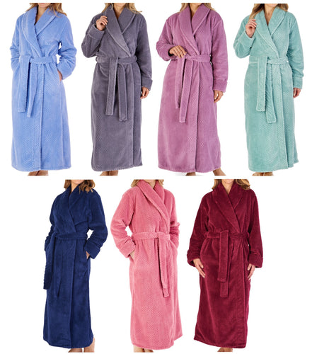 Slenderella Shawl Collar Waffle Fleece Long Dressing Gown (7 Colours)