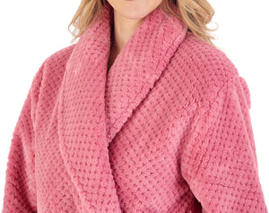 Slenderella Shawl Collar Waffle Fleece Long Dressing Gown (7 Colours)