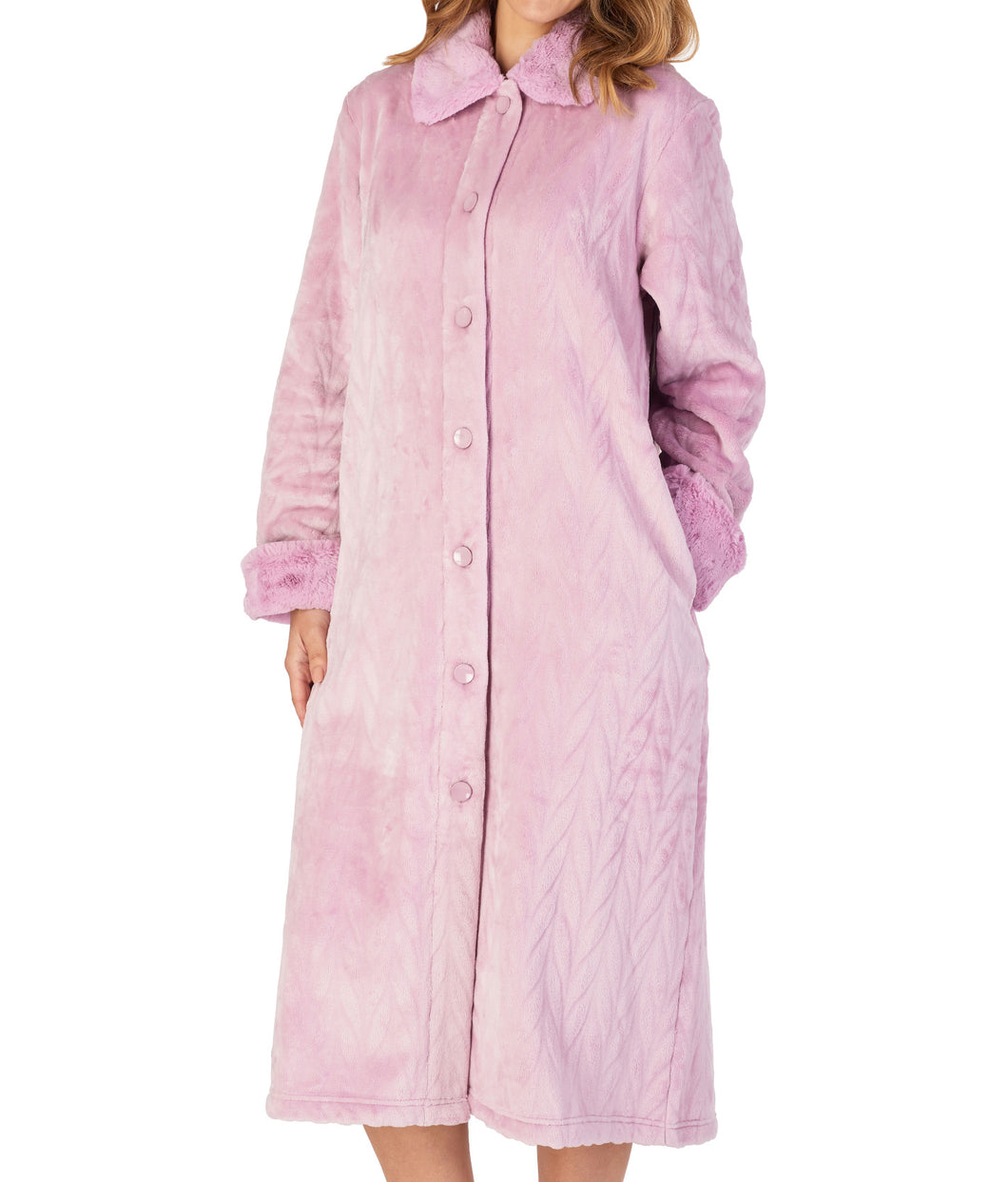 Slenderella Ladies Faux Fur Collar Button Through Dressing Gown (4 Colours)