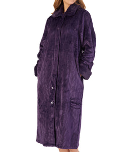 Slenderella Ladies Faux Fur Collar Button Through Dressing Gown (4 Colours)