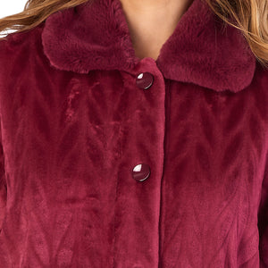 Slenderella Ladies Faux Fur Collar Button Through Dressing Gown (4 Colours)