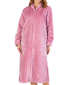 Ladies Slenderella Luxury Flannel Fleece Zip Up Dressing Gown (6