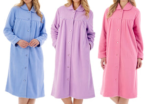 Slenderella Anti Pill Button Up Peter Pan Collar Dressing Gown (3 Colours)