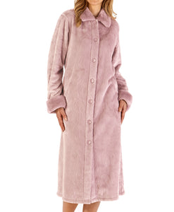 Slenderella Button Front Dressing Gown with Faux Fur Collar (4 Colours)