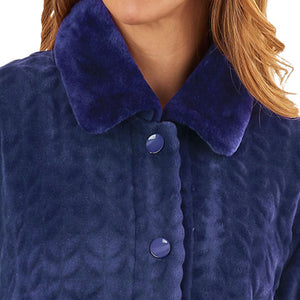 Slenderella Ladies Button Up Faux Fur Collar Dressing Gown (4 Colours)