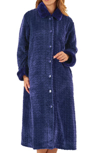Slenderella Ladies Button Up Faux Fur Collar Dressing Gown (4 Colours)